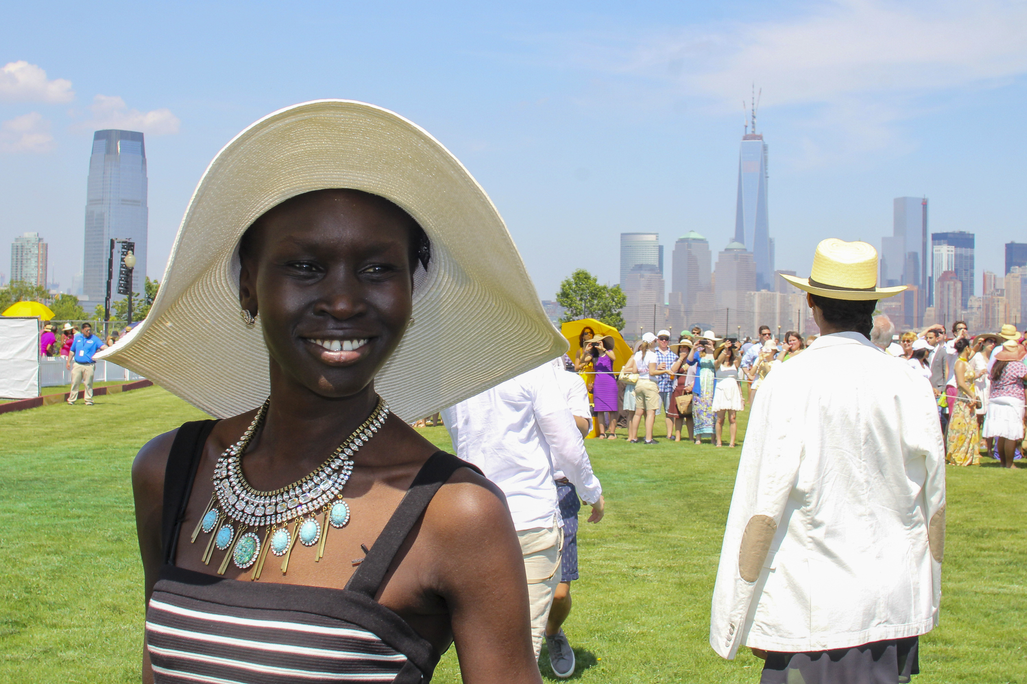 Alek Wek at Veuve Clicquot Polo Classic outdoor fashion and luxury event photography in New York City photographed by Ebis Hernandez