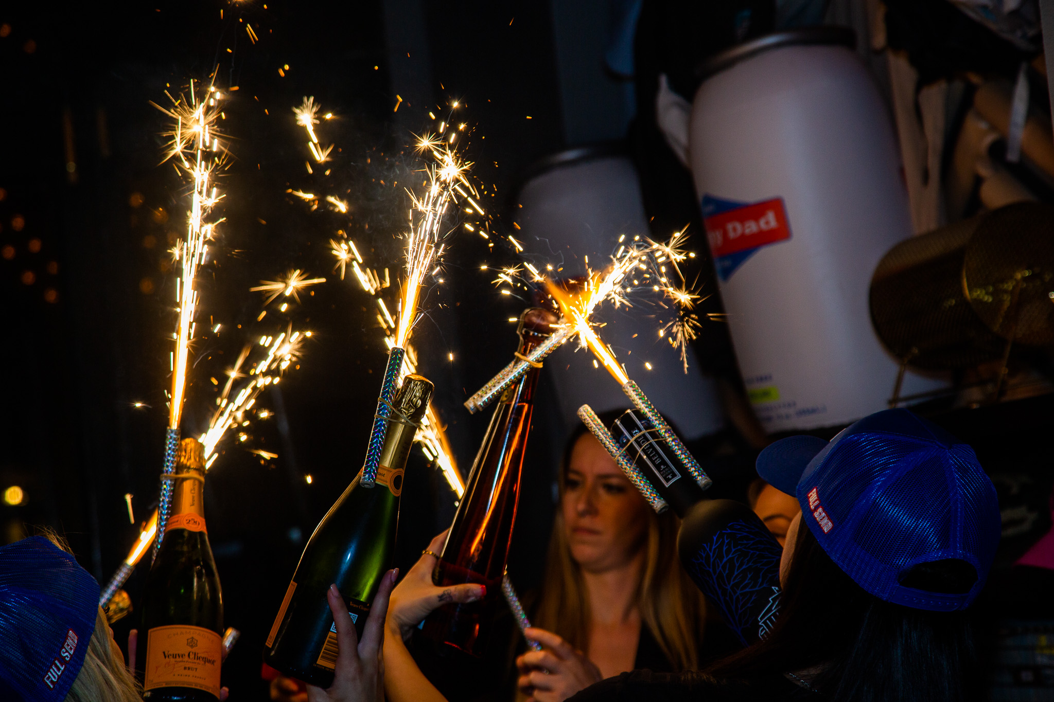 Champagne bottle service with sparklers at New York City nightclub nightlife event photographed by Ebis Hernandez