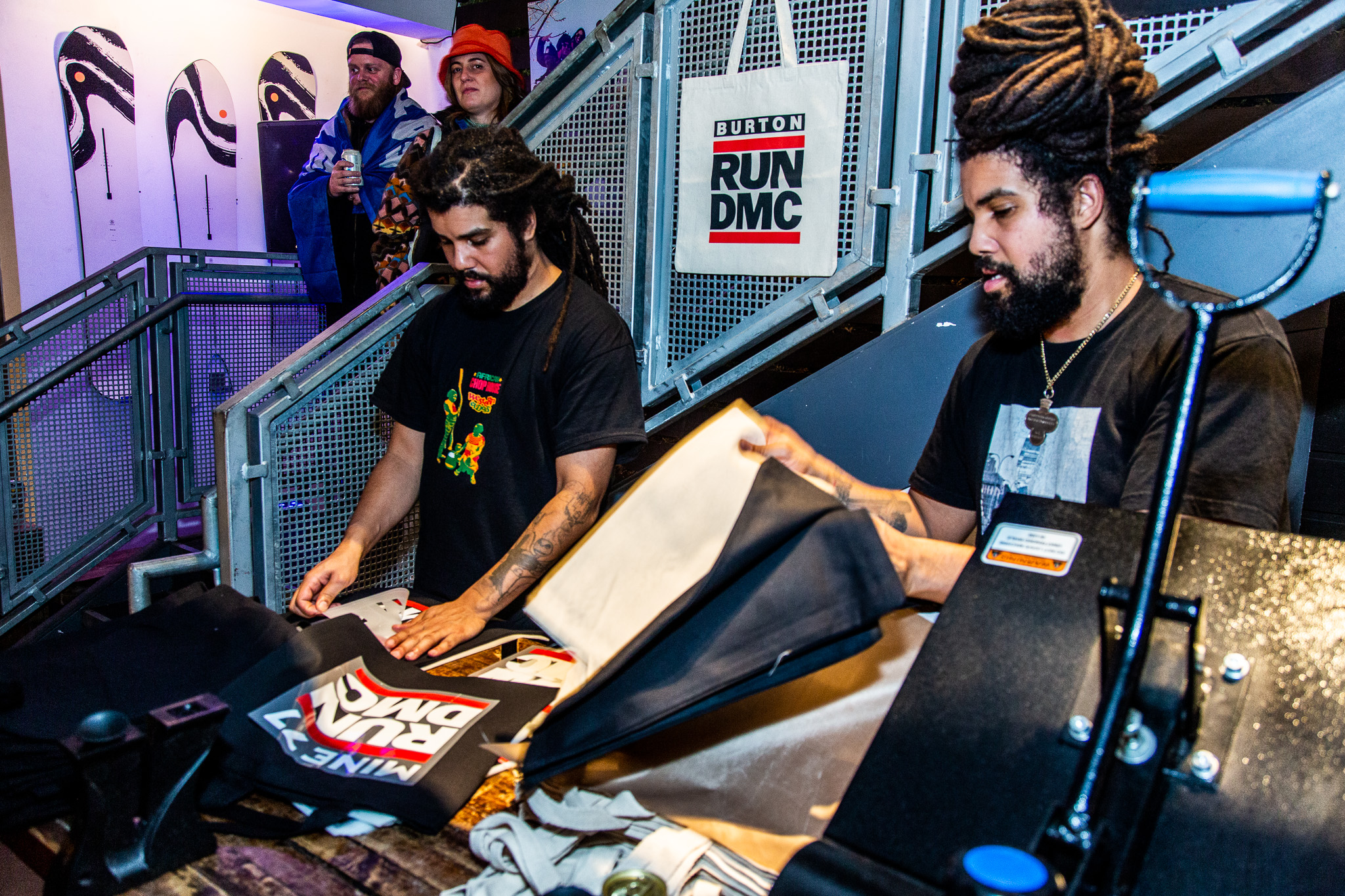 Clayton Griggs and Chris Griggs also known as the Griggs Brothas at Burton x Run DMC event in SoHo NYC photographed by Ebis Hernandez