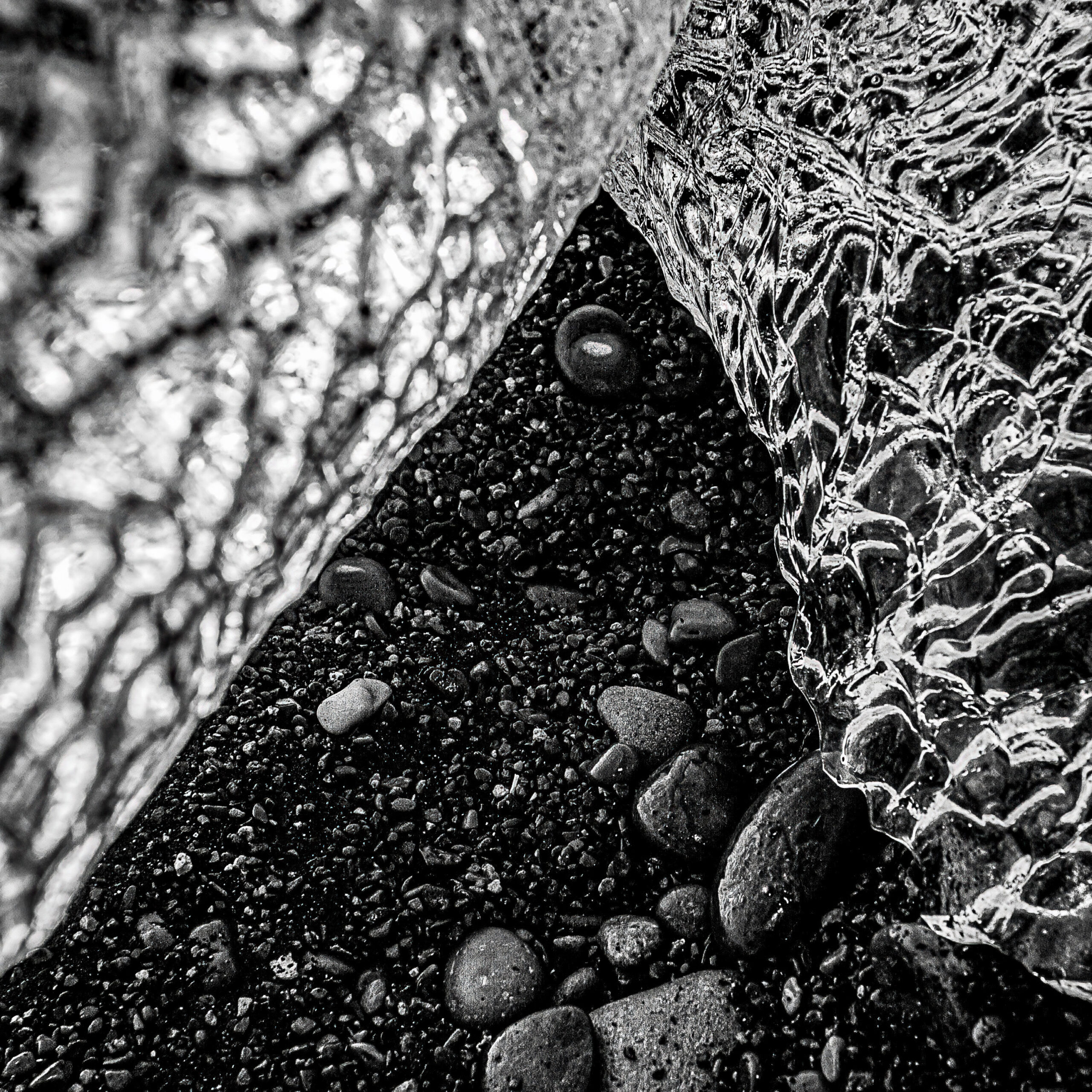 High contrast black and white ice textures with organic patterns, part of the Frozen Beauty series